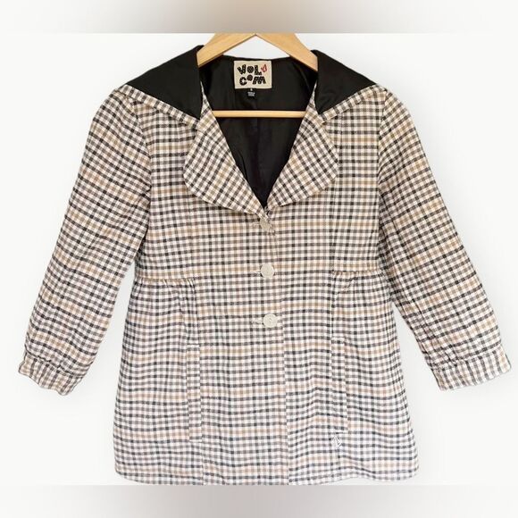 Volcom 3/4 Sleeve Button Up Brown Plaid Hooded Lined Coat. Jacket. Small. - Picture 1 of 7